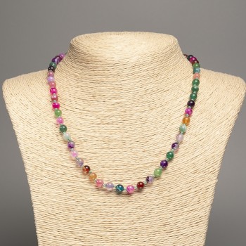 Necklace made of natural stone Agate multicolor smooth beads 6mm diameter, 47cm length +