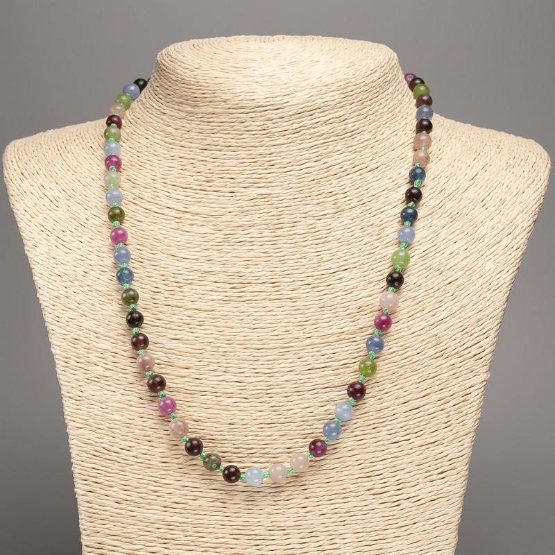 Assorted Natural Stone Necklace Bead, smooth ball diameter 6mm, length 50cm +