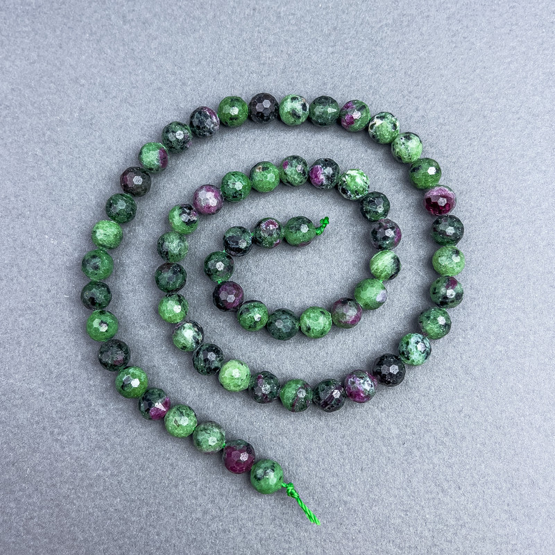 Zoisite Beads Natural Stone Faceted Round Bead, 6.5 mm diameter ± on thread, length 39 cm+