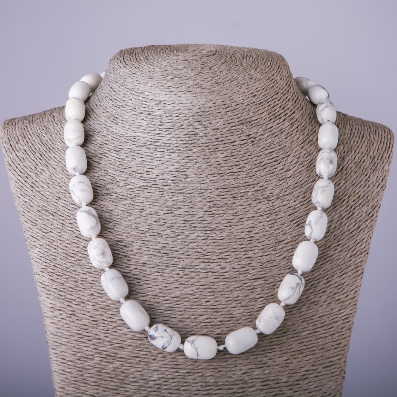 Chalcedony Bead Necklace "Barrel", 10x14 mm, 47 cm length