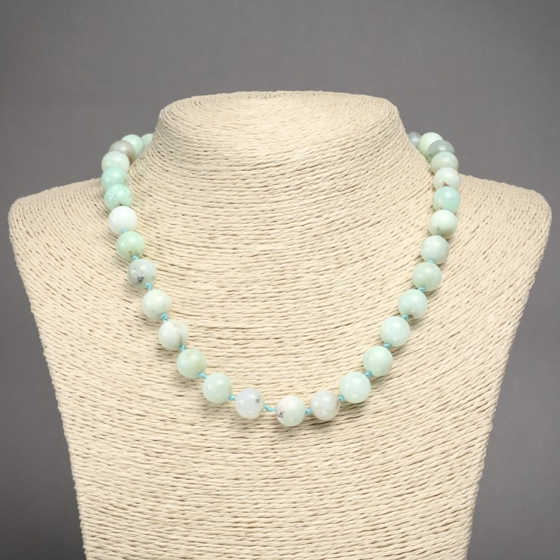 Larimar Beads Necklace, Natural Stone, Smooth Round Beads 10mm, 45 cm length