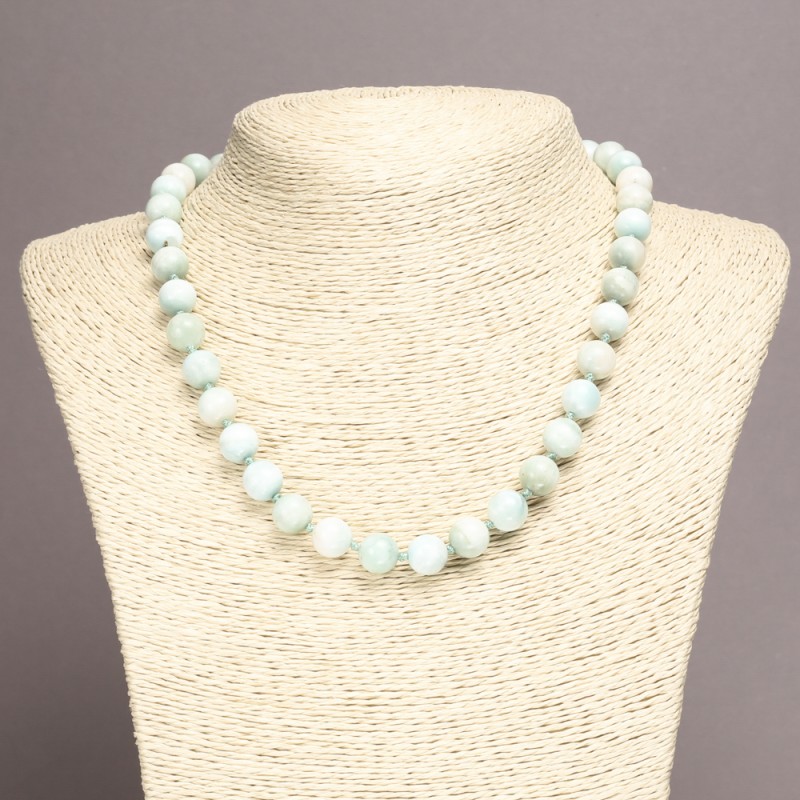 Larimar Natural Stone Necklace, smooth round beads, 10mm diameter, length 45cm