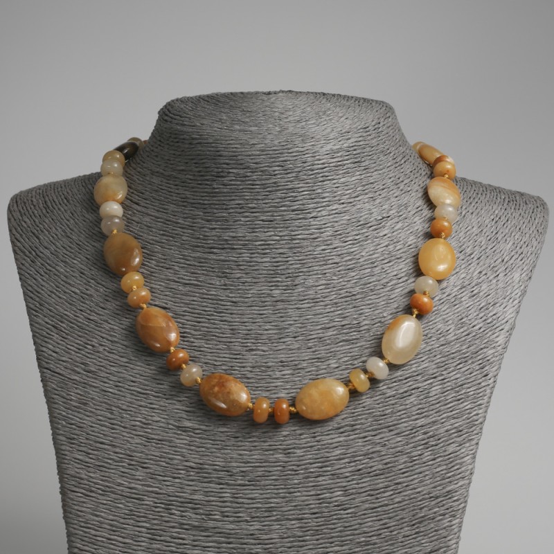 Necklace made of yellow agate, flat yellow oval gemstone beads, diameter 13×18mm±, rondelles 9×5mm±, length 45cm±