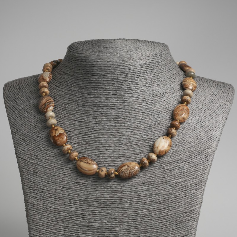 Landscape Jasper Bead Necklace, Flat Oval, 13×18 mm+- rondelle, 9×5 mm+-, length 45 cm+-