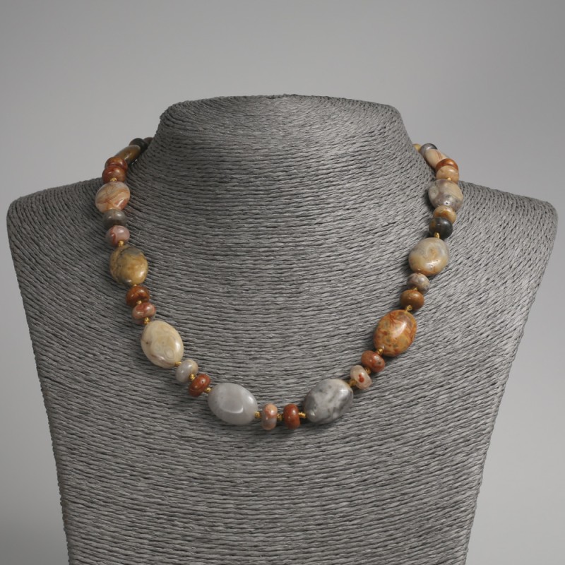 Emperor Jasper Necklace Flat Oval Beads 13×18mm±, Rondelle 9×5mm±, 45cm±