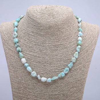 Larimar Bead Necklace (Tumbled) with natural stone, diameter 6x10 mm, length 45 cm +