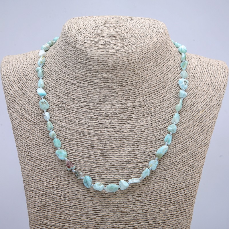 Larimar Beads Necklace, natural stone tumbled, 6x10 mm diameter, 45 cm length +