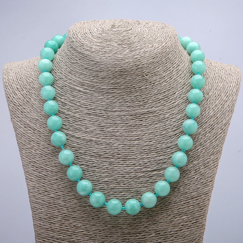 Necklace with natural Jadeite smooth ball, diameter 12(±)mm, length 46cm+
