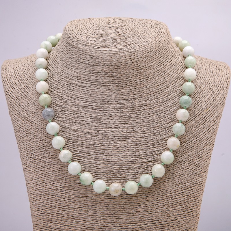 Larimar Natural Stone Necklace, smooth round beads, 10mm diameter, 45cm length +