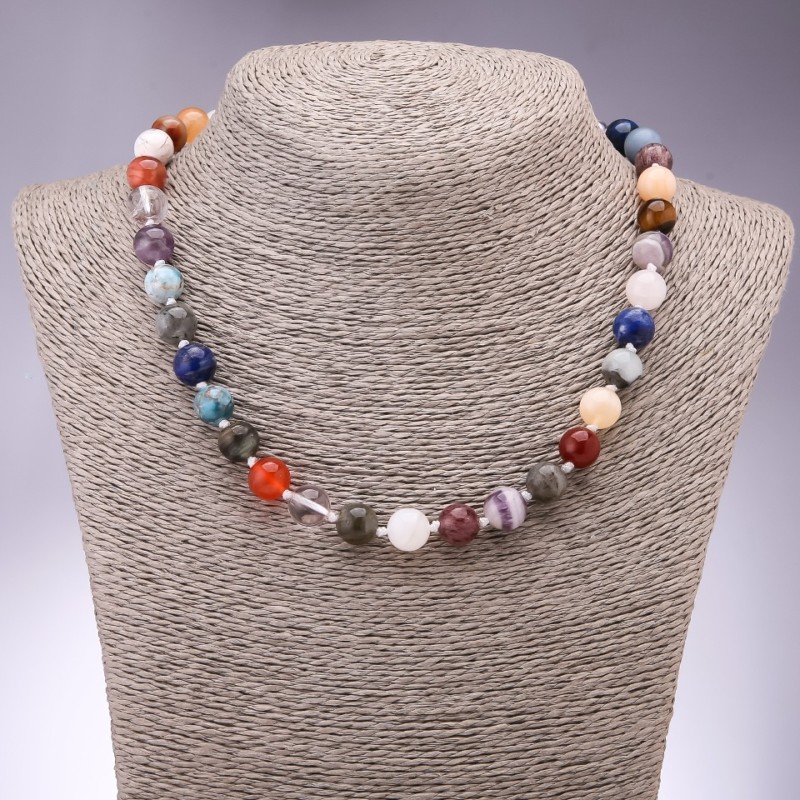 Necklace of natural stones, assorted, smooth beads, diameter mm, length 45 cm