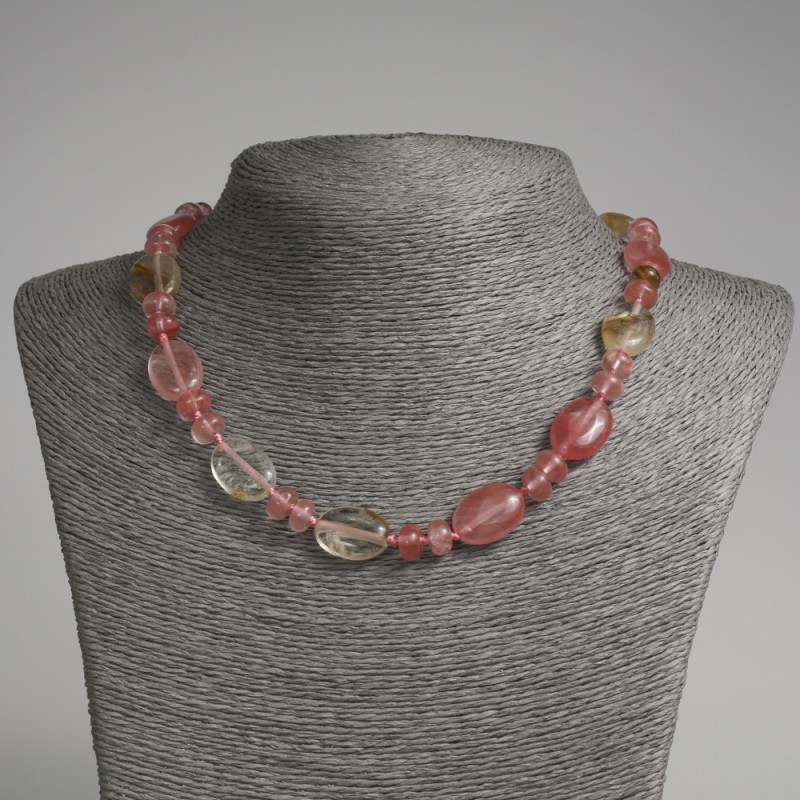Chalcedony Natural Stone Necklace—Flat Oval Beads, 13×18 mm, Rondelle 9×6 mm, 45 cm