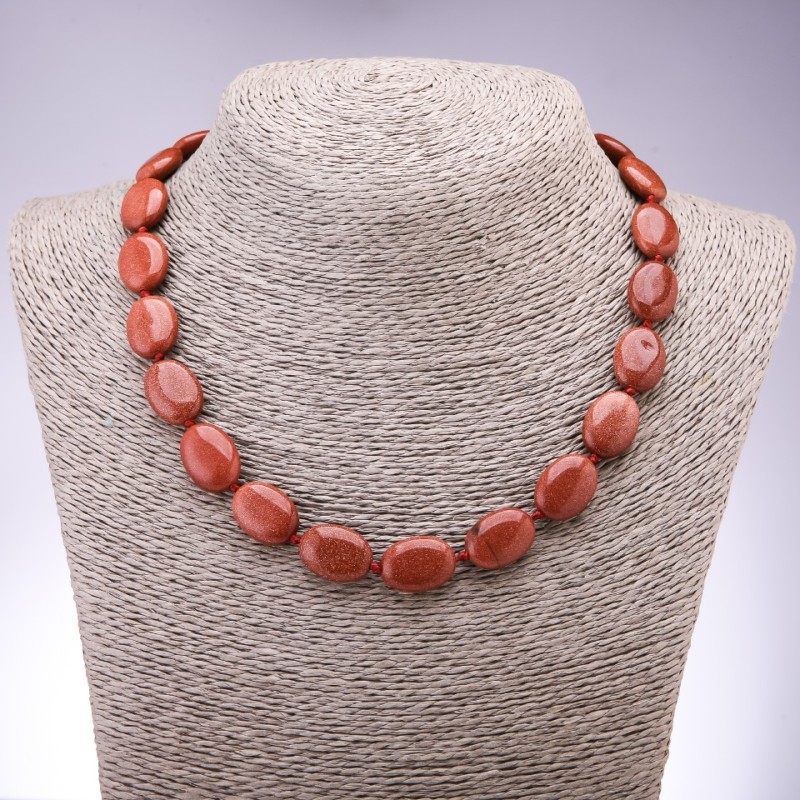 Necklace of natural Aventurine (synthetic) "Golden Sand" flat oval, 13x18mm, length 45cm