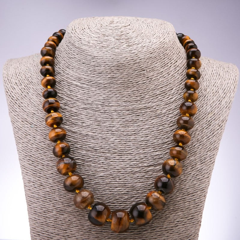 Necklace of Natural Stone Tiger Eye Rondelle with Enlargement, 10x6mm-19x14mm, length 45cm