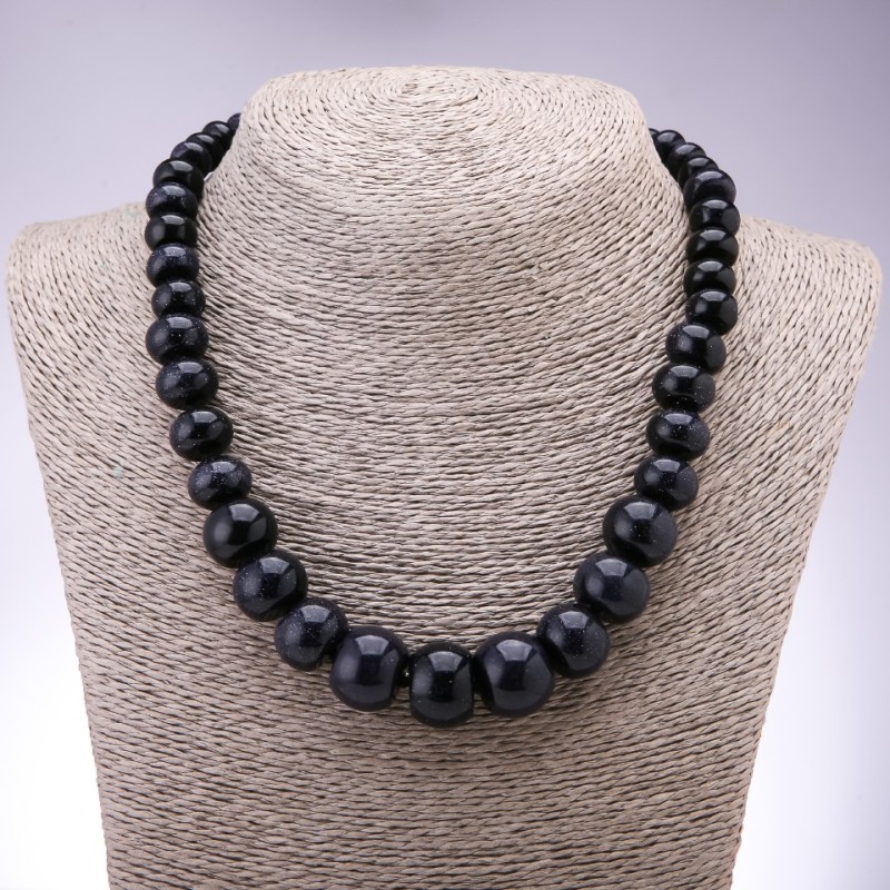Necklace of Aventurine stone (synthetic) "Blue Sand of Cairo Night" rondelle enlarging, diameter 10x6mm-19x14mm, length 45cm