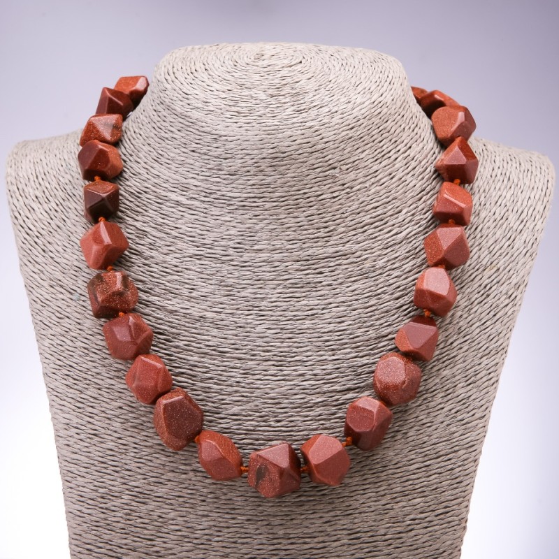 Aventurine Necklace (Synthetic) Golden Sand Geometric Beads, 13×15 mm, length 50 cm