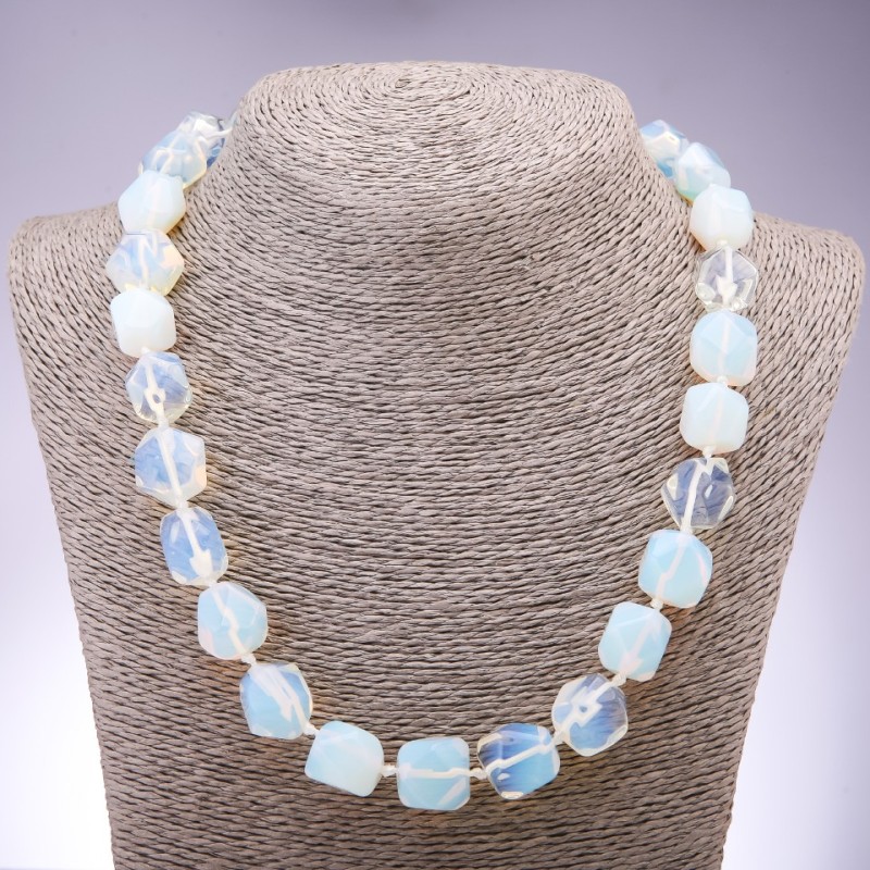 Moonstone Necklace (synthetic) Multilateral faceted beads, 13x15 mm, length 50 cm