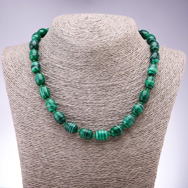 Malachite Beads (raw), diameter 10x14mm+-, length 45cm+