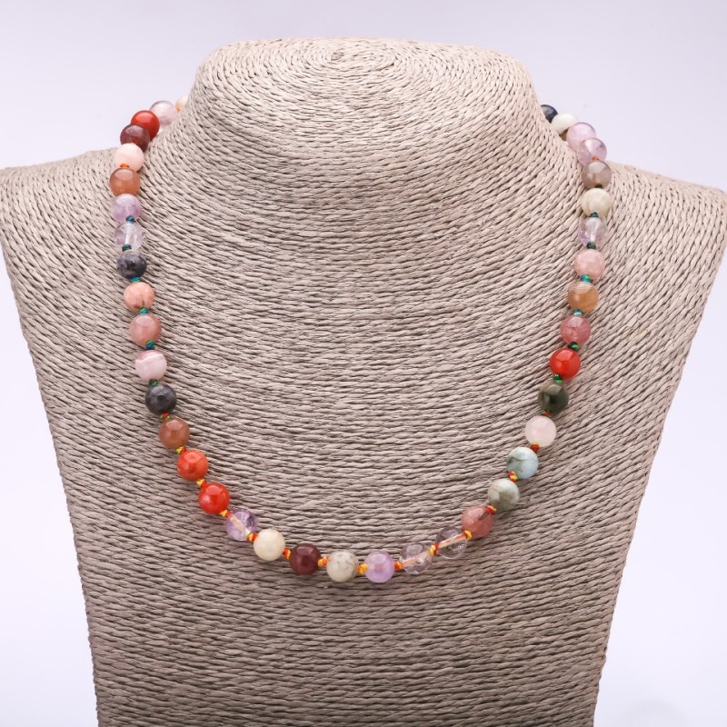 Necklace of natural stones, assorted, smooth beads, 8mm diameter, 45cm length