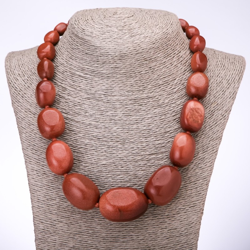 CLEARANCE Necklace "Elegant" Aventurine (synthetic) "golden sand" large faceting for enlargement 10x13mm-25x37mm, length 50cm