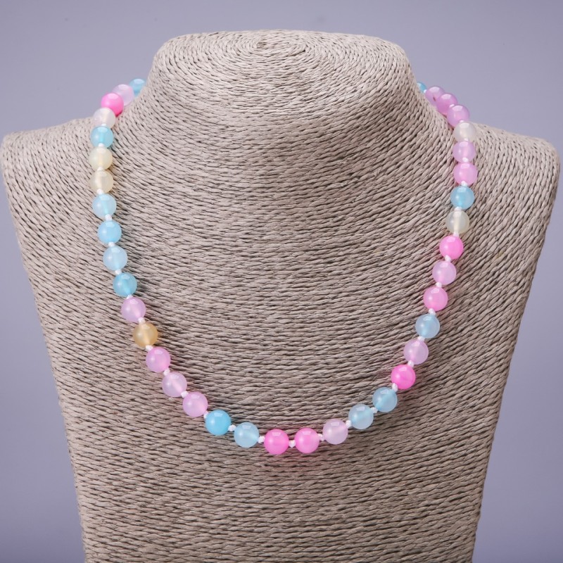 Necklace made of natural tinted stone, smooth beads, 8 mm diameter, 48 cm length