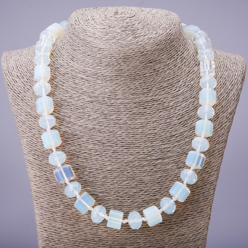 Moonstone Bead Necklace, Hexagonal, 12mm Rondelle Beads and 14×11mm Elements, 50cm Length