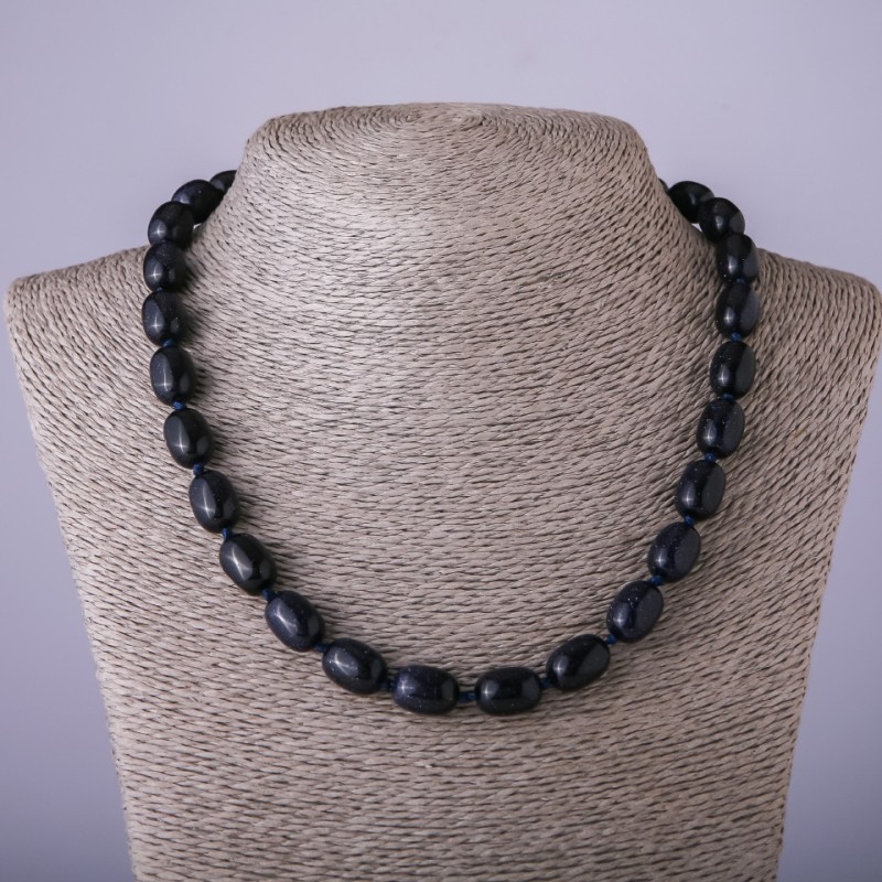 Necklace of Aventurine "Blue Sand" Cairo Night "barrel", diameter 10x14mm, length 47cm