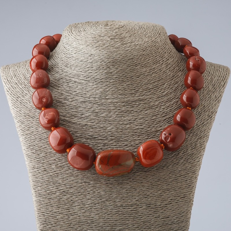 Clearance. Necklace of red jasper natural stone large tumbled, for increasing size, diameter 12-21mm, length 49cm