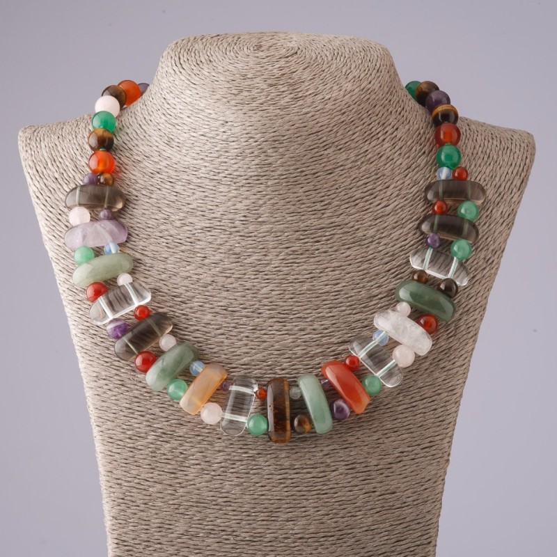 CLEARANCE! Cleopatra Necklace with assorted stones, 12×25 mm links and 10 mm beads, L50cm