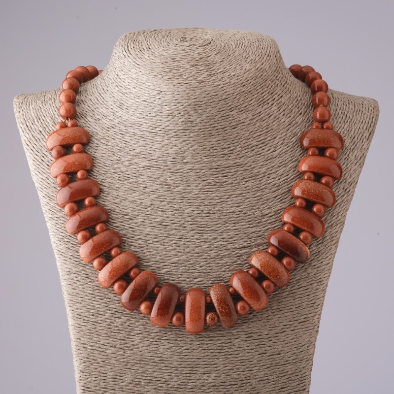 Necklace Cleopatra Aventurine "golden sand" link 12×25 mm and bead 10mm L50cm