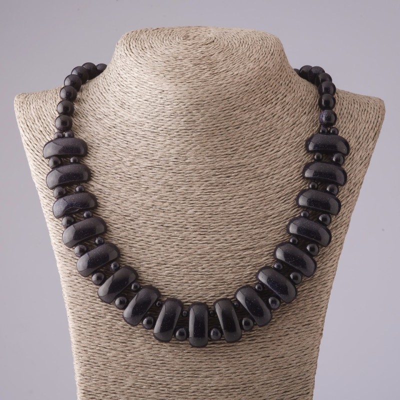 Necklace Cleopatra Aventurine "Blue Sand of Cairo Night" Chain 12×25 mm and Bead 10mm L50cm