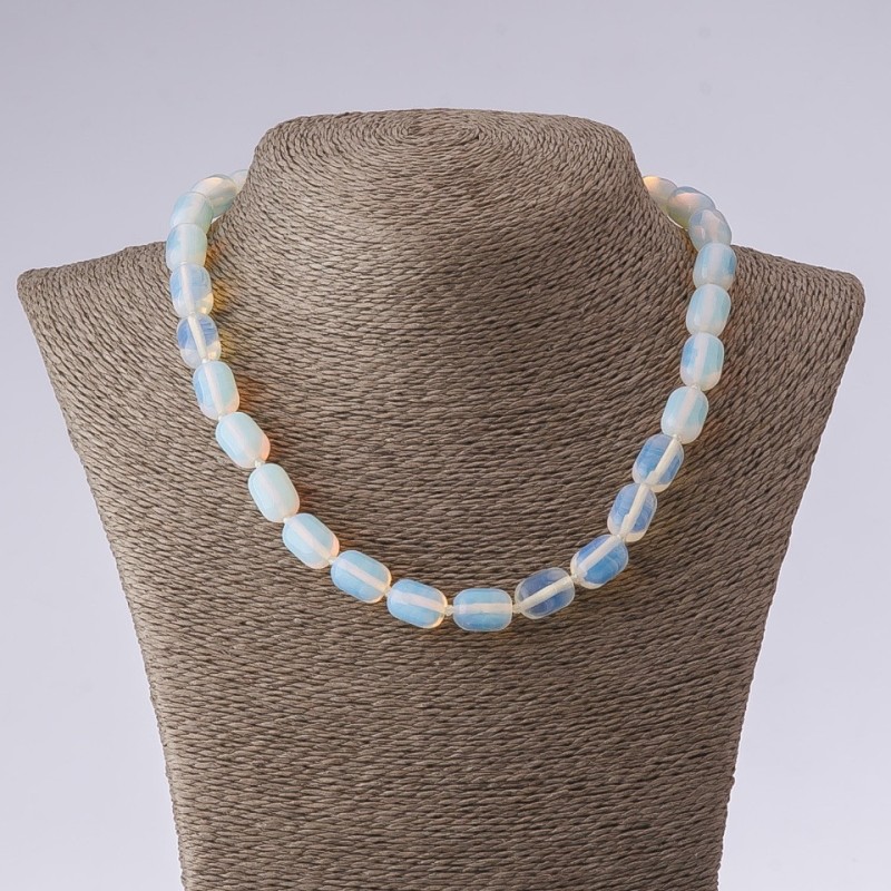 Moonstone Necklace “Cylinder Barrel”, length 45 cm, diameter 10x14 mm