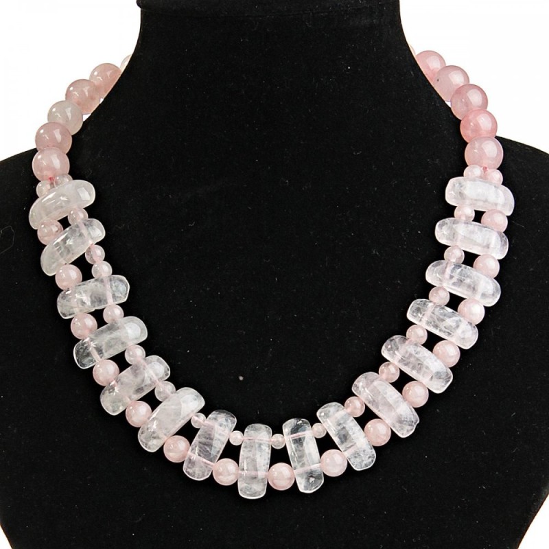 CLEARANCE Cleopatra Necklace of Pink Quartz 25×12mm Oval Elements and 12mm Beads, 47cm Length