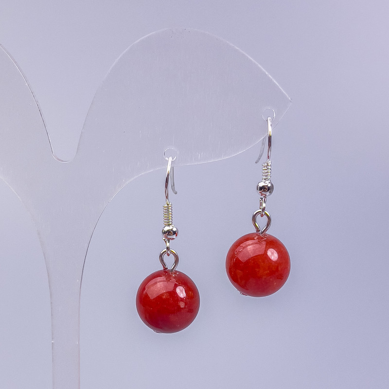 Earrings Red Jasper (singular) smooth bead, diameter 12mm, length 3cm