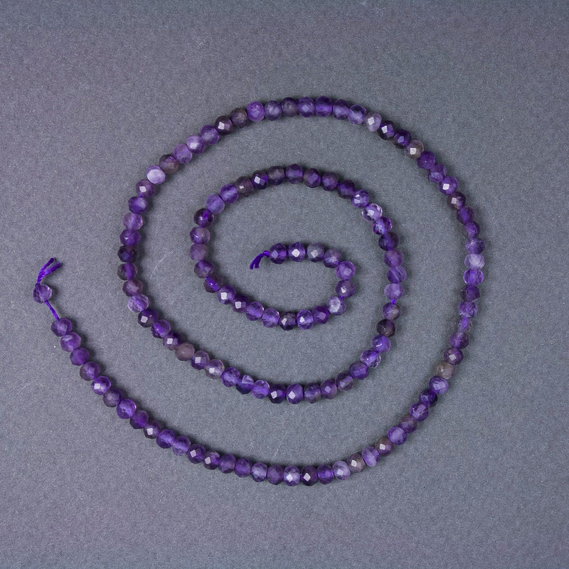 Amethyst Beads - Natural Stone Beads, Garnet? No, Garnished Rondelle? Wait, correction: Amethyst rondelle beads—natural stone, faceted rondelle, 4x3 mm ± on thread, length 39 cm+