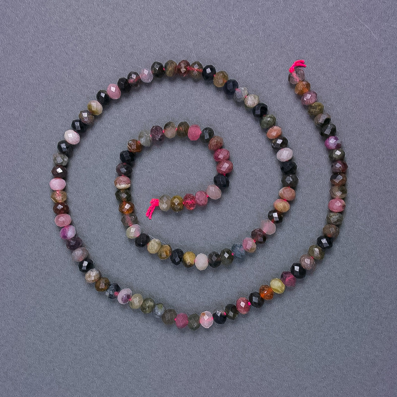 Tourmaline Beads, Natural Gemstone, Faceted Rondelle, Ø 5×3.5 mm, on Thread, 39 cm+