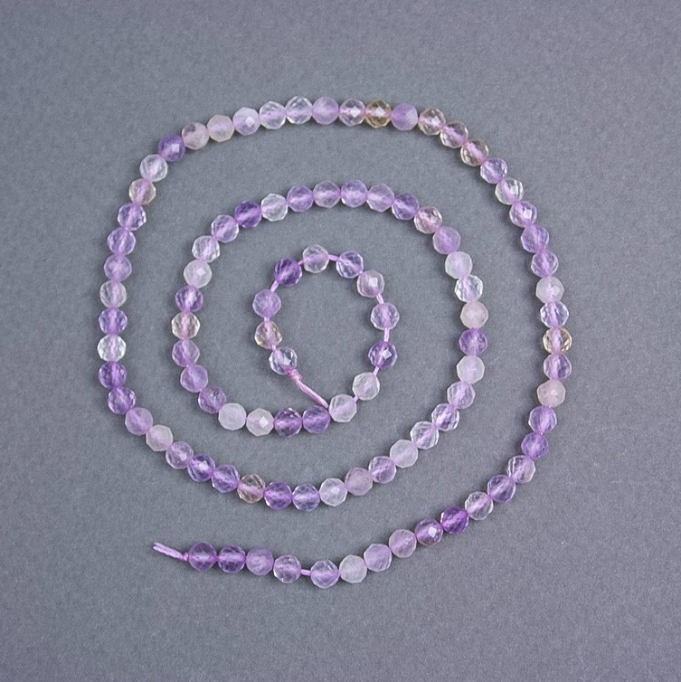 Amethyst Beads natural stone faceted ball, diameter 4 mm± on thread, length 39 cm+