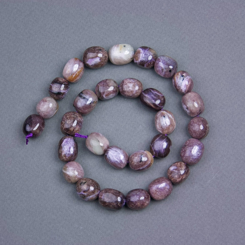Charoite Beads natural stone barilo, diameter 14x11 mm± on thread, length 40 cm+