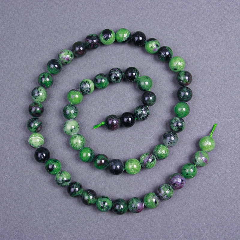 Zoisite Beads, Natural Stone, Smooth Round, 8 mm diameter ± on thread, 40 cm length ±
