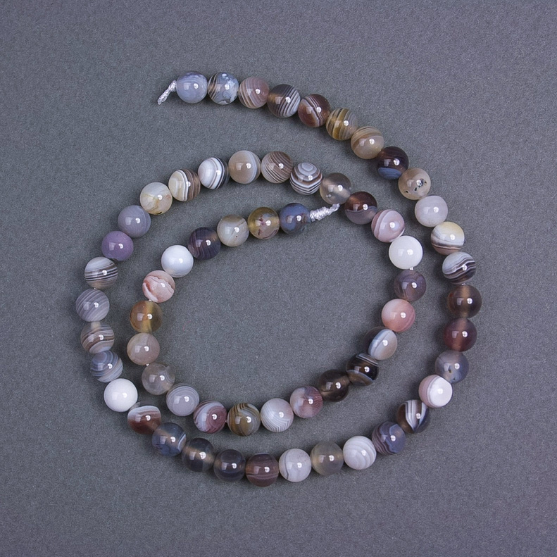 Botswana Agate Beads natural stone smooth round bead, diameter 6.5 mm± on thread, length 39cm+