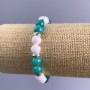 Bracelet Amazonite, White Agate (imitation acrylic), diameter 8.5mm± smooth bead with silver inserts on elastic, length 18cm+