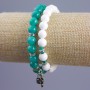Pair bracelet Amazonite and White Agate (artificial acrylic) beads, diameter 8.5mm ± smooth beads with silver inserts on elastic, length 18cm+