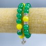 Bracelet "Ukraine" pair Jadeite, Citrine (artificial acrylic), diameter 10mm± smooth beads with silver inserts on elastic, length 18cm+