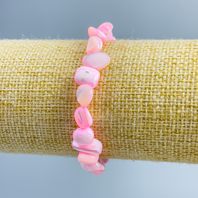 Bracelet Mother of Pearl White-Pink Faceted Beads, 8x6mm, stretchy, 18 cm