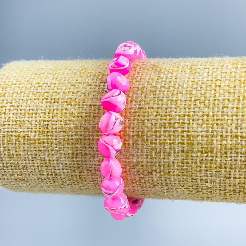 Bracelet, Pink Nacre Tumbled Beads, 8x6mm, stretch, length 18 cm