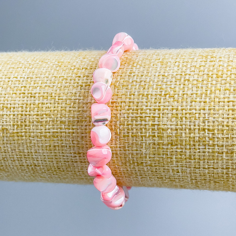 Bracelet Mother-of-Ppearl Light Pink Faceted Beads, diameter 8x6mm +-, length 18cm (stretch)