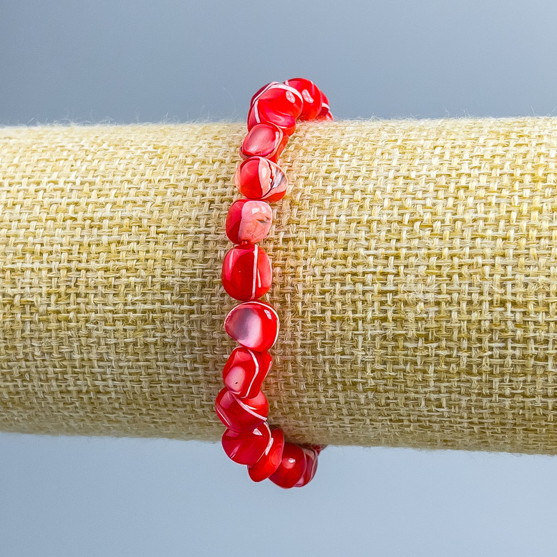 Red Mother-of-Pearl Bead Elastic Bracelet 8x6mm, 18cm length (stretch)