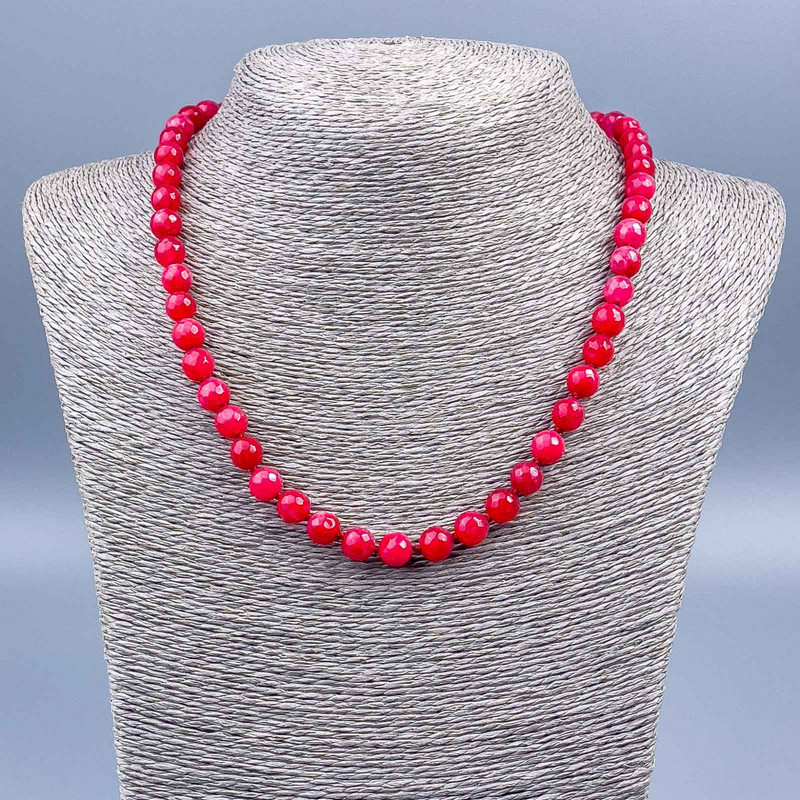 Necklace Raspberry Tourmaline (Imitation) Faceted Bead, Diameter 8mm±, Length 48cm +