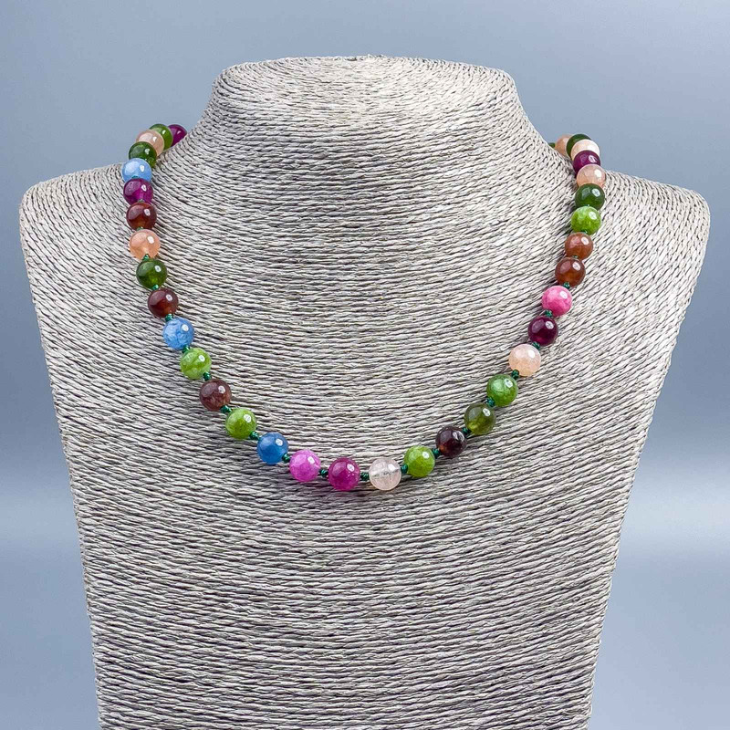 Necklace Assorted Natural Stone Smooth Bead, diameter 8.5mm±, length 50cm