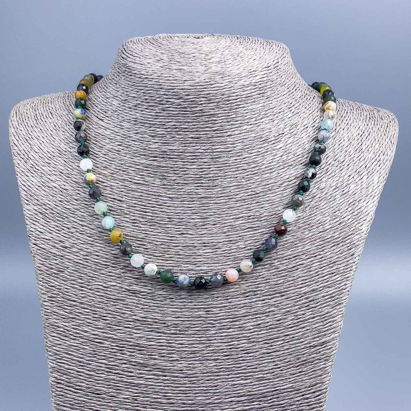 Necklace Assorted Natural Stone Beads Faceted Round Beads 6mm Diameter ±, Length 50cm ±