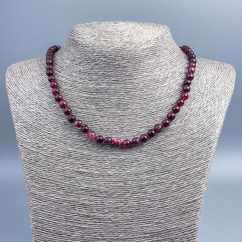 Tourmaline Rubellite Beads Natural Stone Smooth Round Bead, diameter 6.5mm, length 48cm